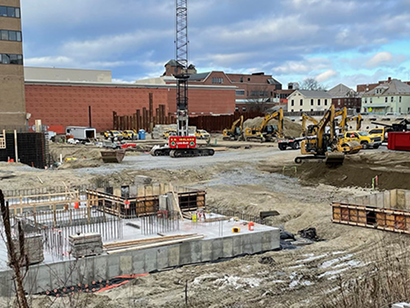 Construction progress at Burlington Square development site during the early building phase
