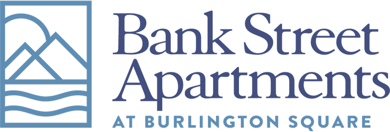 Bank Street Apartments at Burlington Square logo featuring mountain and lake-inspired design